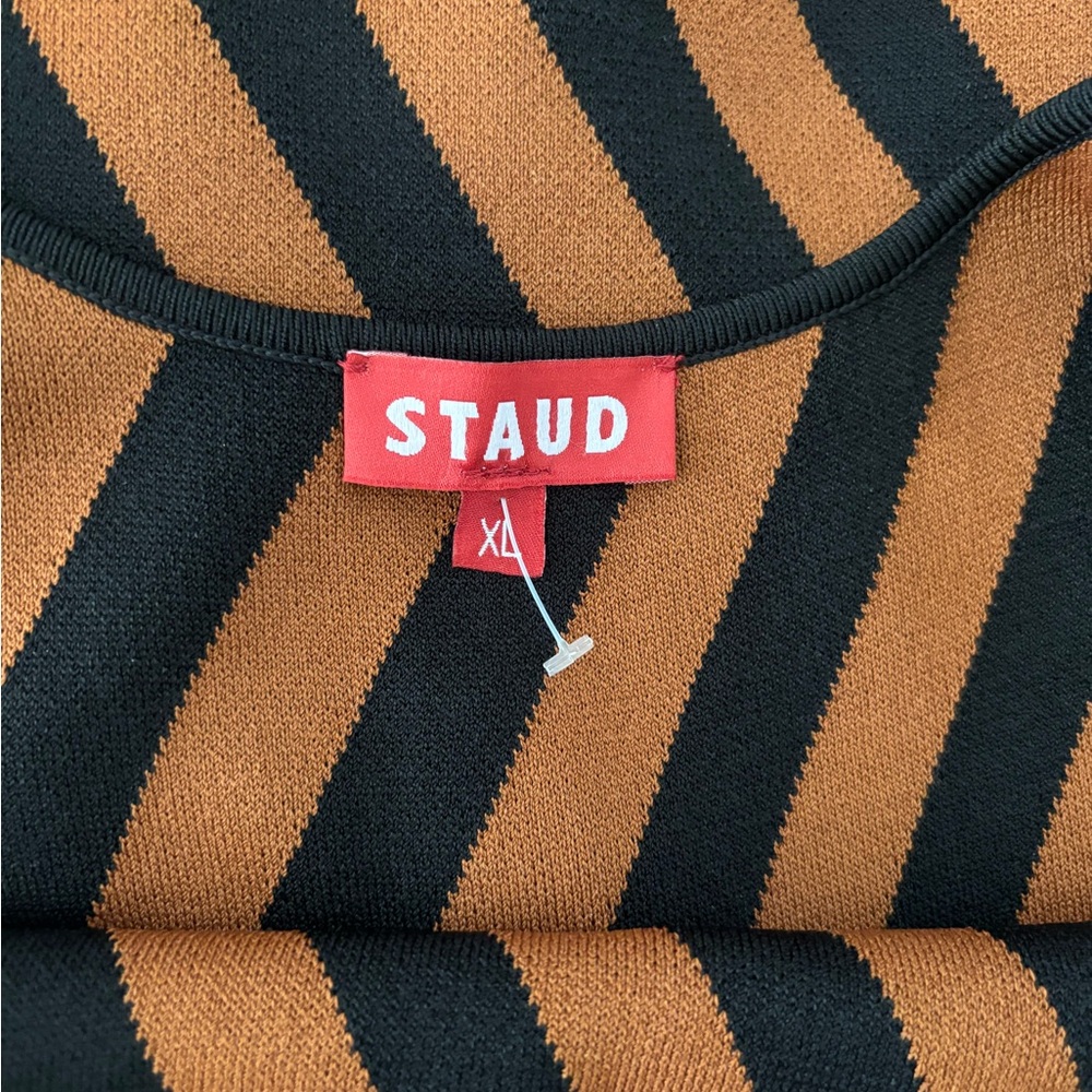 Staud Striped Brown Midi Dress - Picture 3 of 5